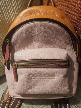 Rare COACH Pink & Tan Pebbled Leather Mini Backpack